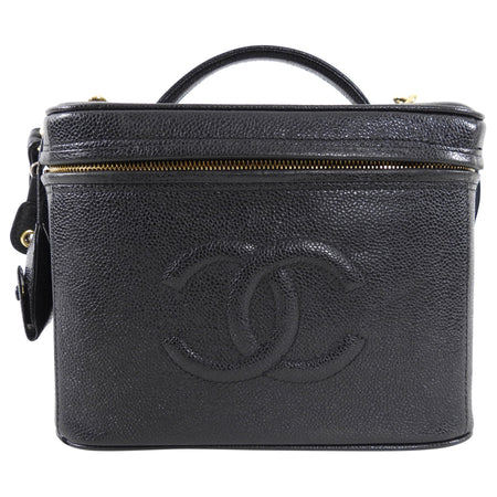Chanel Vintage 1996 Black Caviar CC Vanity Shoulder Bag