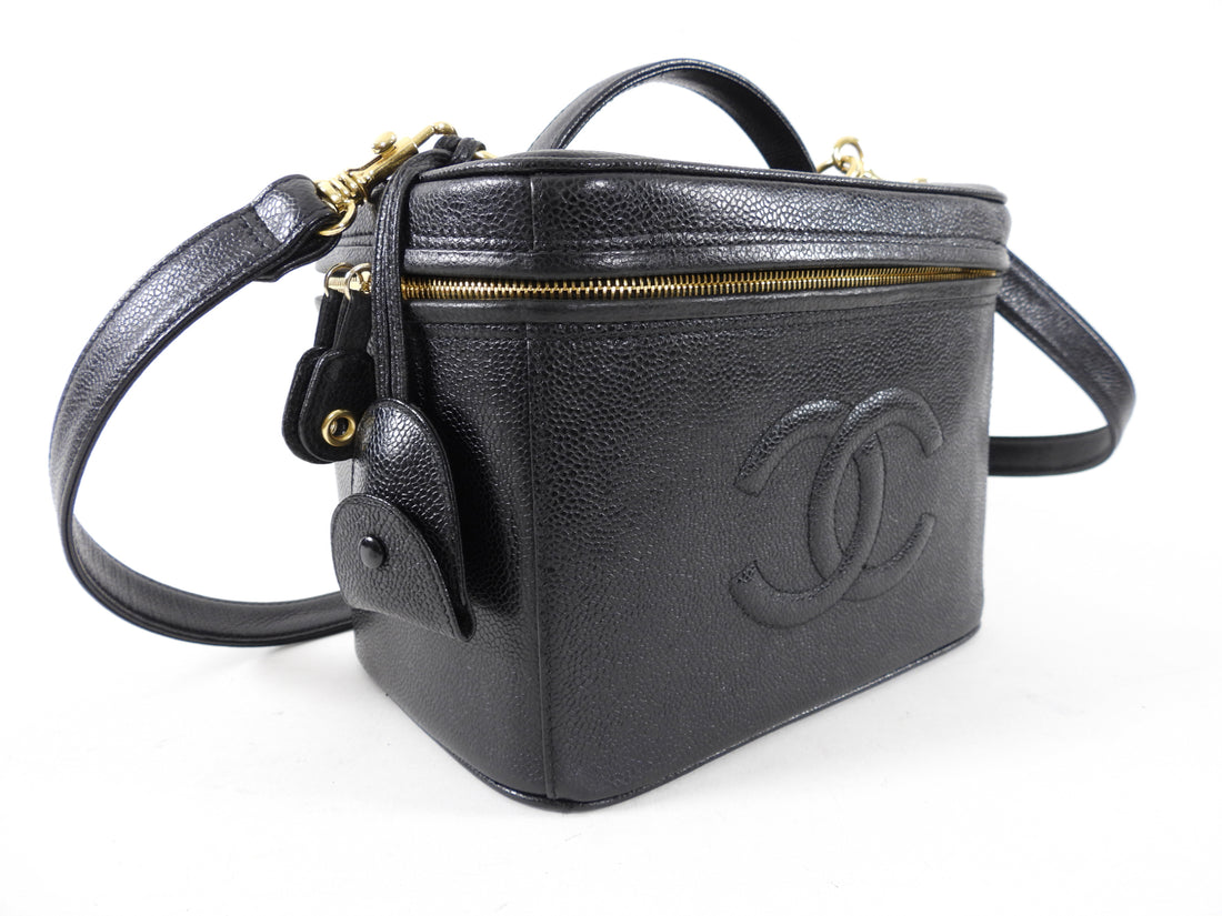 Chanel Vintage 1996 Black Caviar CC Vanity Shoulder Bag