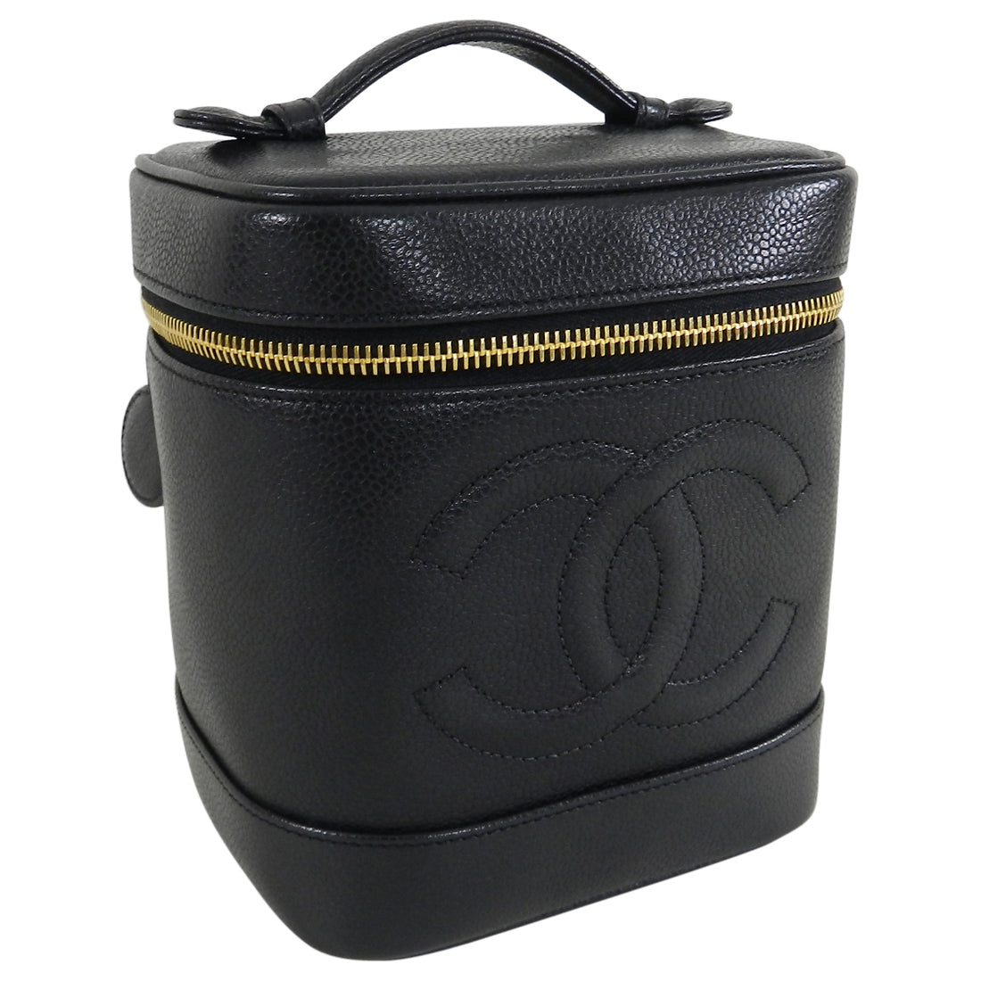 Chanel Vintage 1994 Caviar Leather CC Logo Vanity Travel Case Bag
