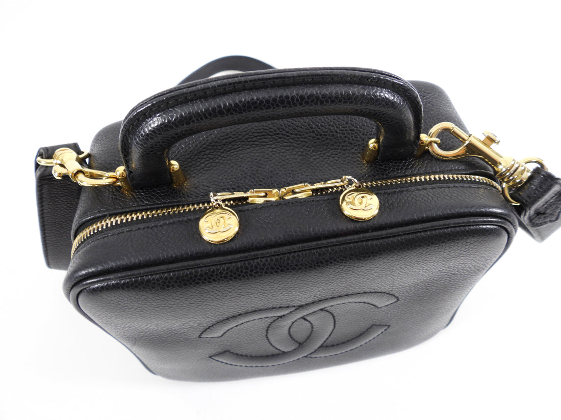 Chanel Vintage Black Caviar Lunch Box Vanity Timeless Logo Bag