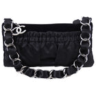 Chanel Vintage 2004 Black Velvet and Satin Pochette Chain Bag