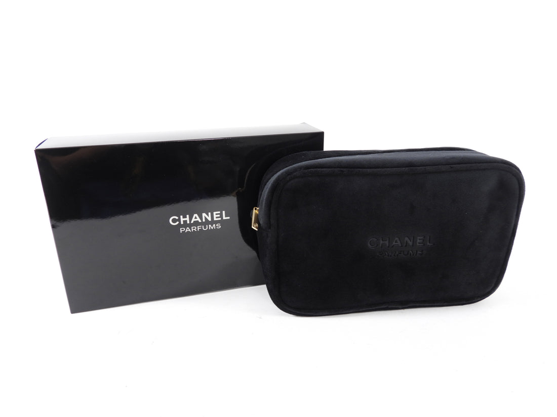 CHANEL, Bags, New Chanel Black Velvet Zip Makeup Bag Logo Lined Pouch