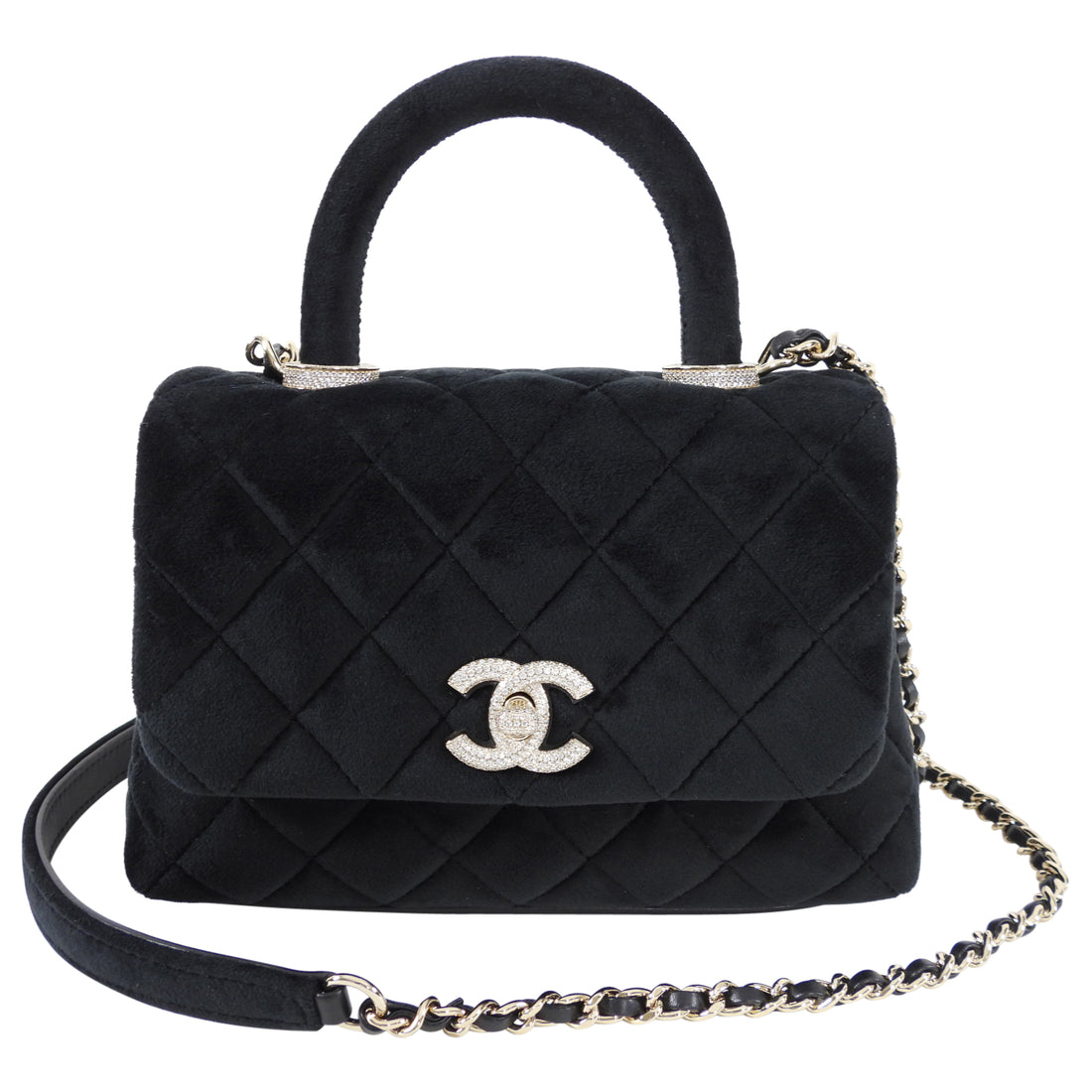 Chanel 2021 Velvet Strass Mini Top Handle Flap Bag