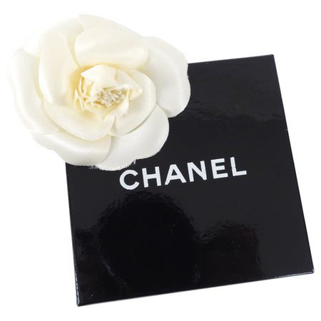 Chanel Vintage 1980’s Ivory Silk Satin Camelia Flower Brooch