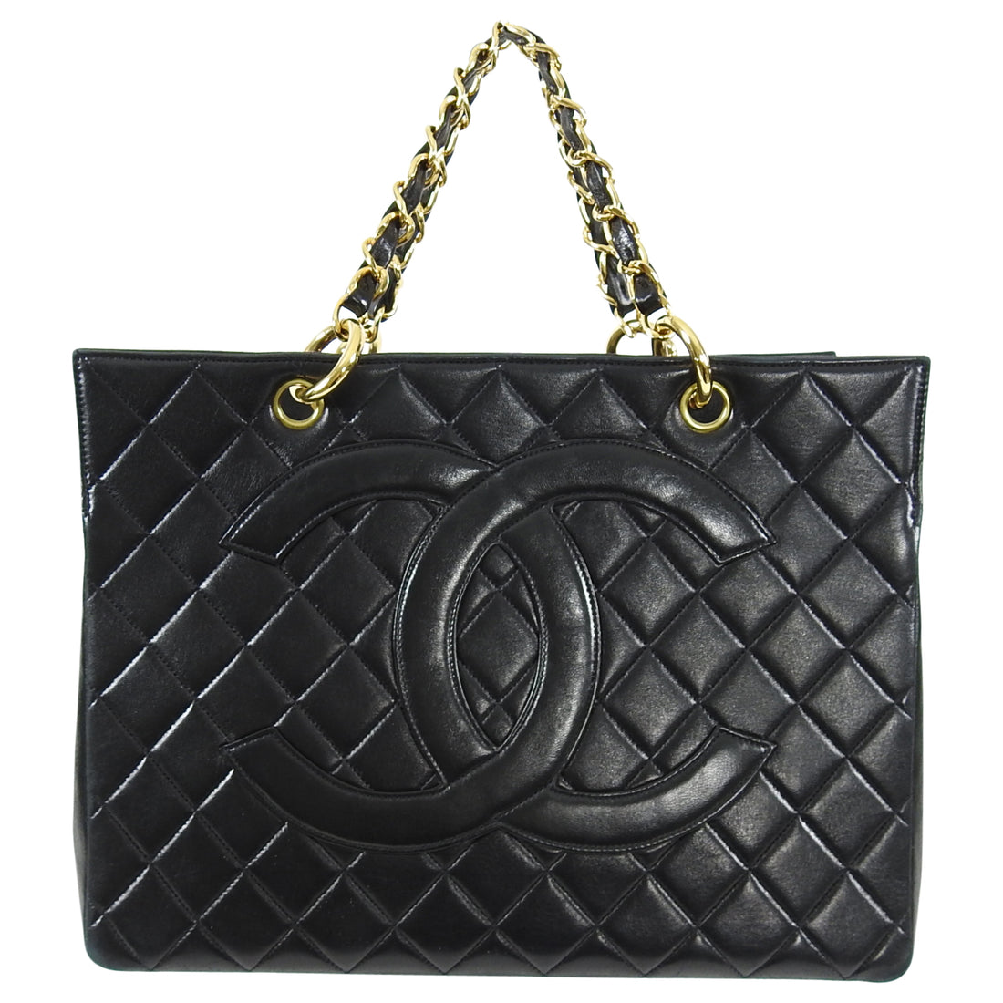 Chanel vintage black lambskin leather quilted tote bag Clearance