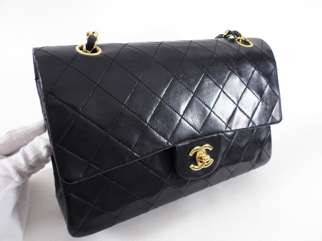 Chanel Vintage 1986 Black Lambskin Medium Classic Double Flap Bag