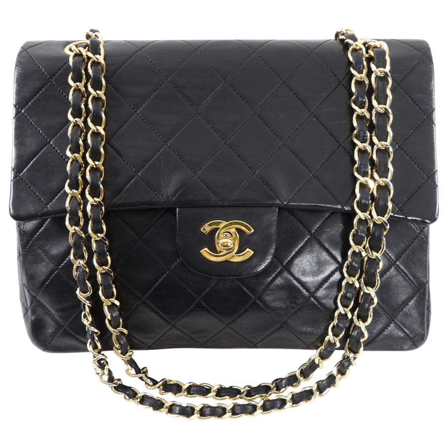 Chanel Vintage 1989 Black Lambskin Square Double Classic Flap Bag