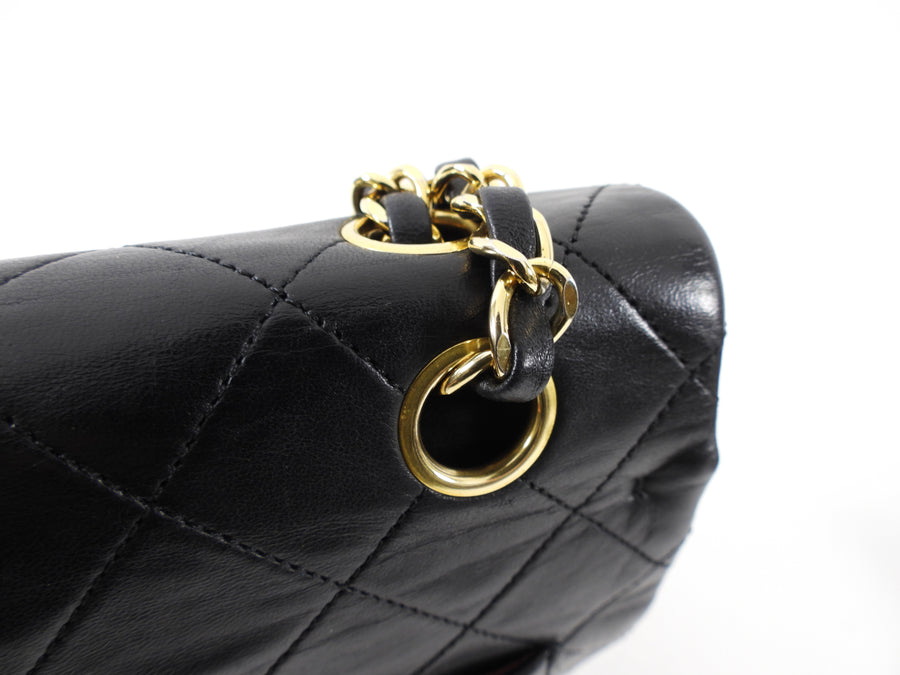 Chanel Vintage 1989 Black Lambskin Square Double Classic Flap Bag