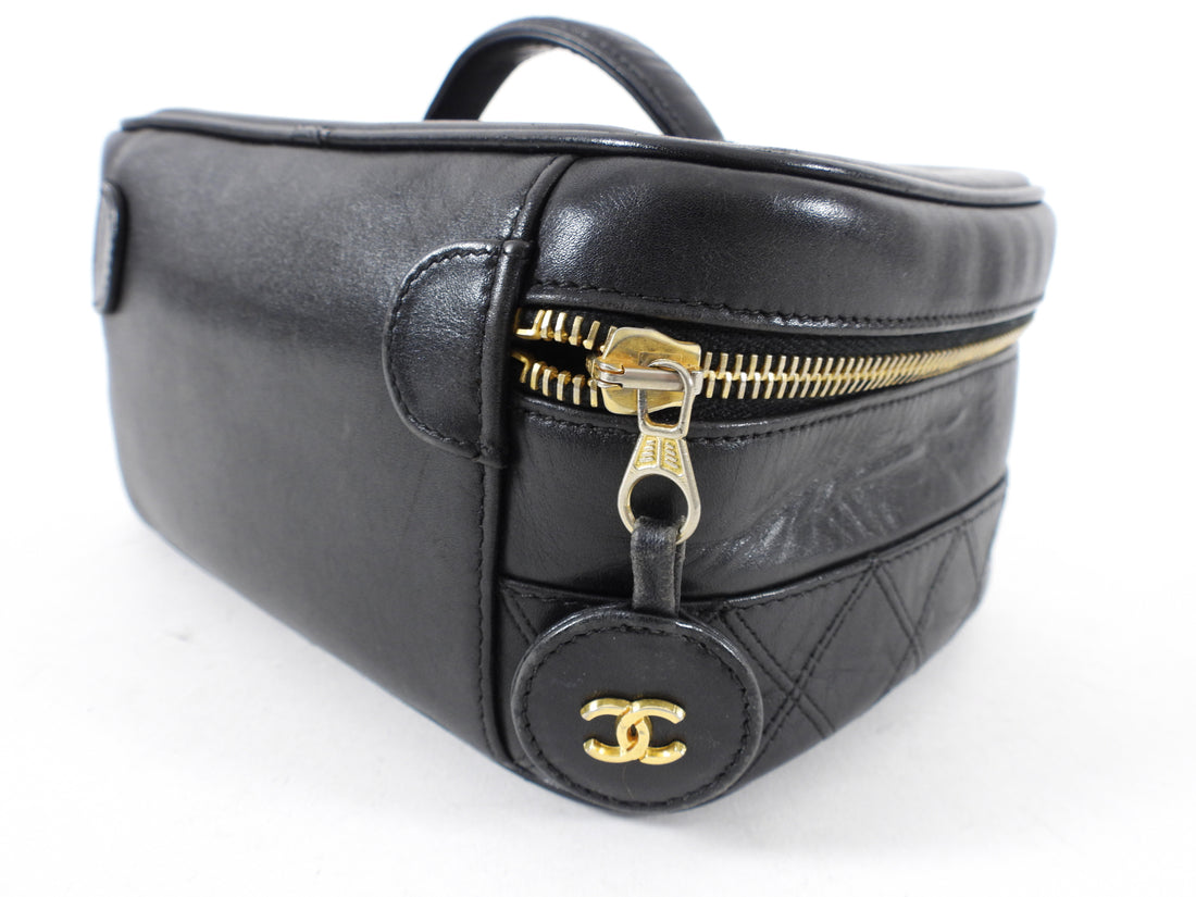 Chanel Vanity Case Rare Large Vintage 90s Top Handle Black Caviar Leat –  House of Carver