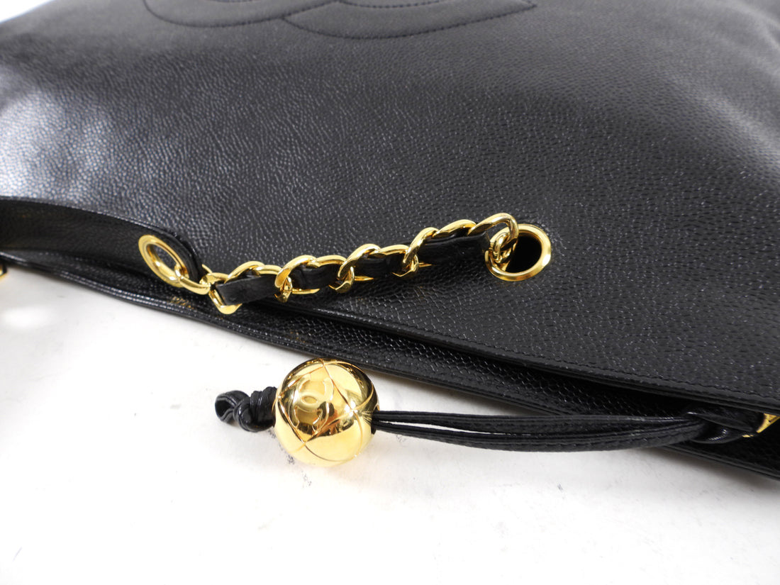 Chanel Vintage 1994-96 XL Black Caviar CC Tote Bag – I MISS YOU