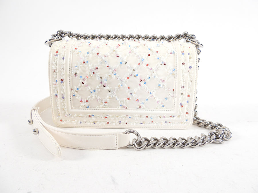 White Chanel Small Boy Embroidered Lurex Chevron Bag – Designer Revival