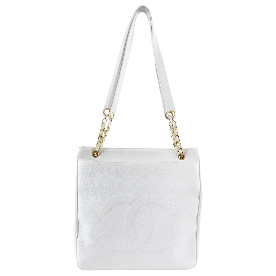 Chanel Vintage 1994 White Caviar Large CC Shoulder Tote Bag