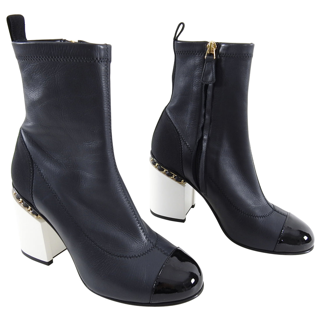 Chanel NIB Black White Ankle Boots - Vintage Lux