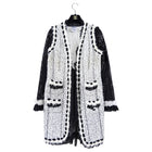 Chanel 05P White Tweed and Black Silk Long Jacket - FR40 / USA 8