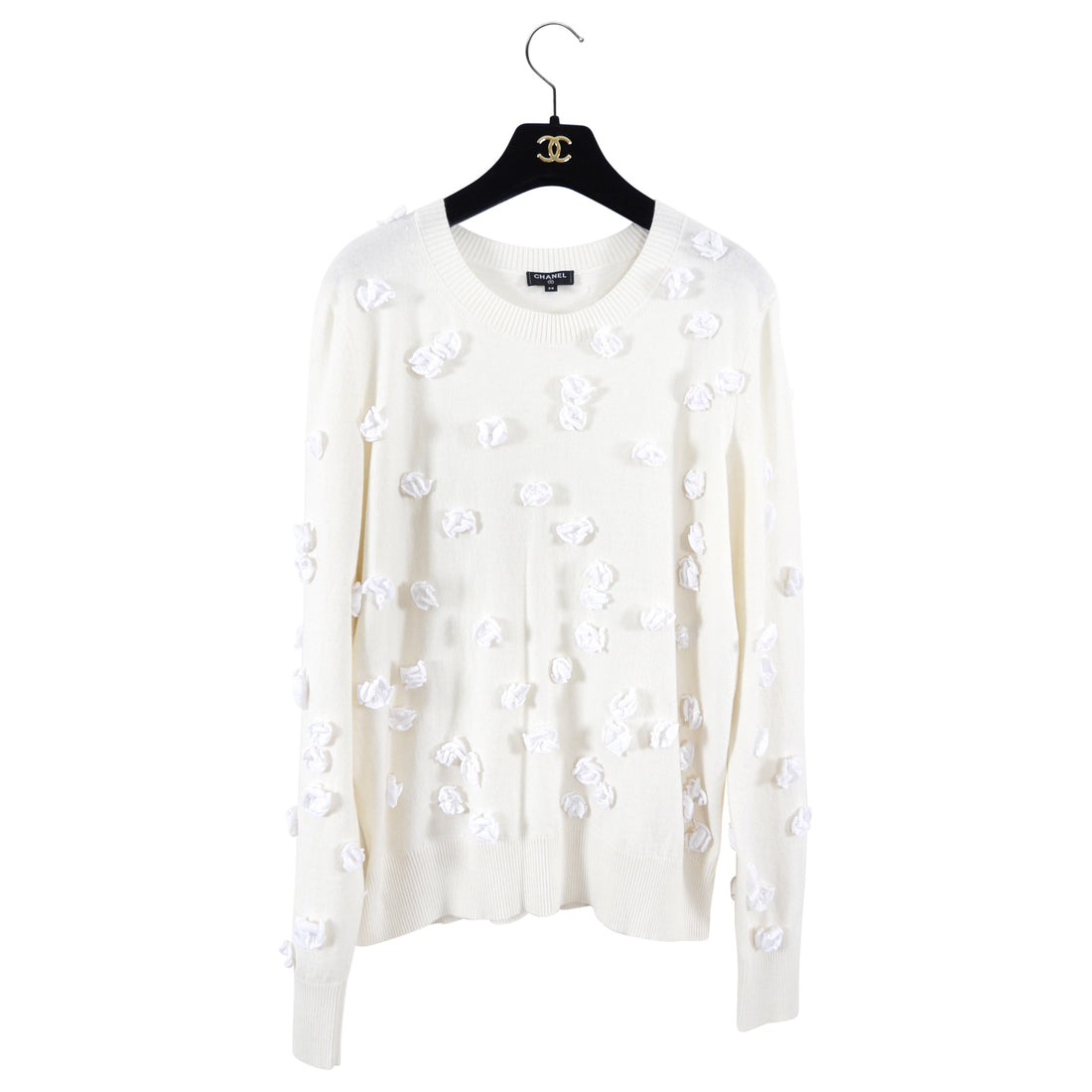 Chanel Ivory Cashmere Blend Pullover with Floral Applique - FR38 / M