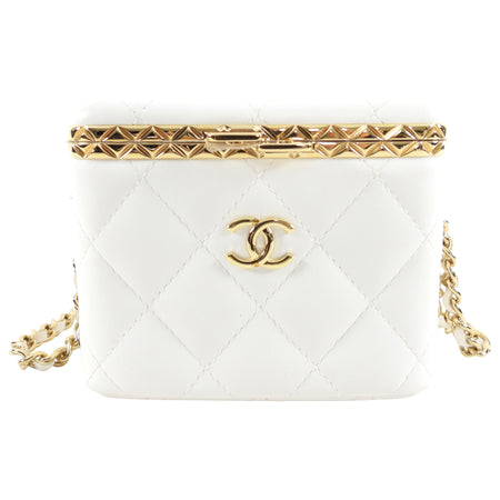 Chanel 22S White Lambskin Quilted Mini Box Chain Vanity Bag