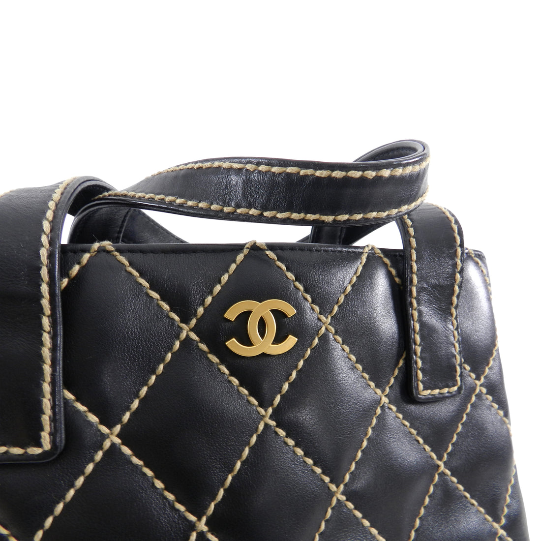 Chanel Wild Stitch Black Calfskin Leather Quilt Small Tote Bag – I
