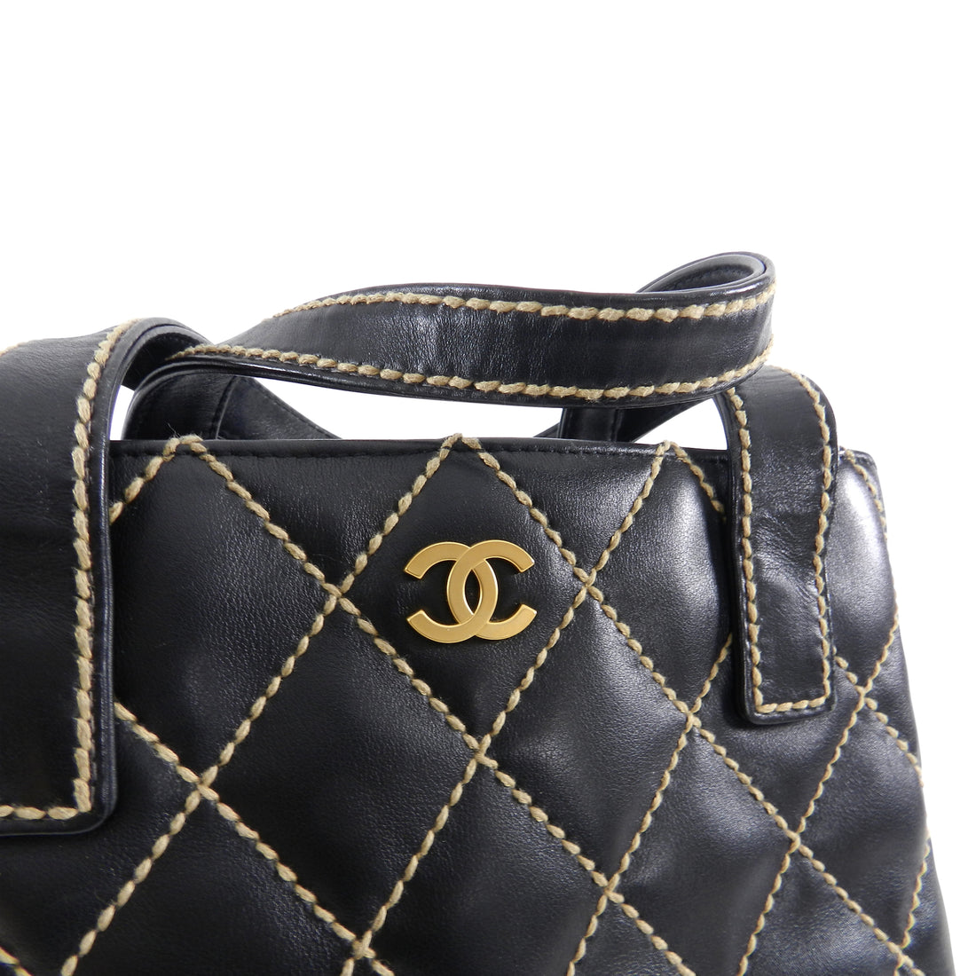 Chanel Wild Stitch Black Calfskin Leather Quilt Small Tote Bag