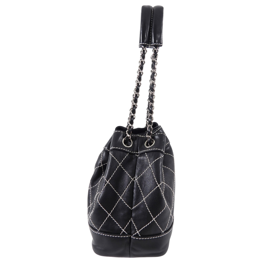 Chanel Vintage Small Black Wild Stitch Drawstring Bucket Bag – I