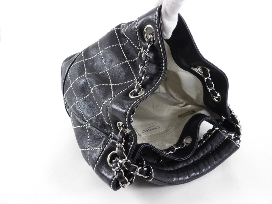 Chanel Vintage Small Black Wild Stitch Drawstring Bucket Bag