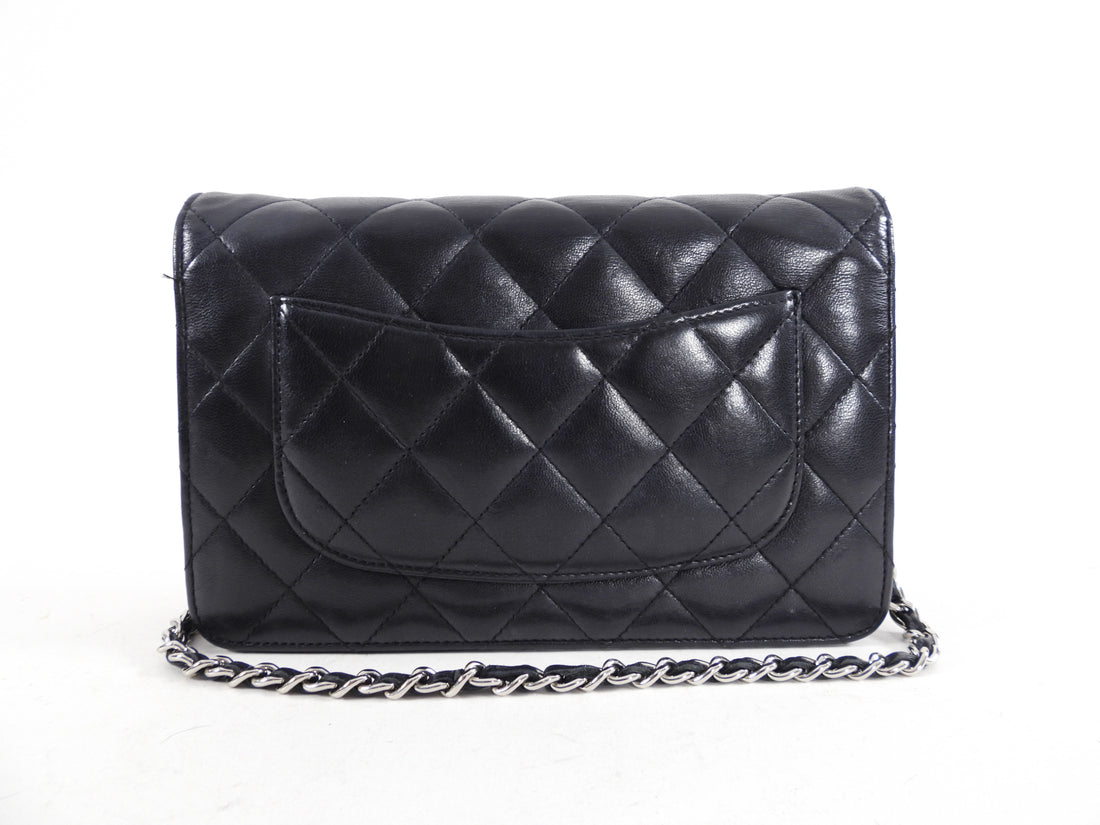 CHANEL Patent Quilted Brilliant Wallet On Chain WOC Black 1249375