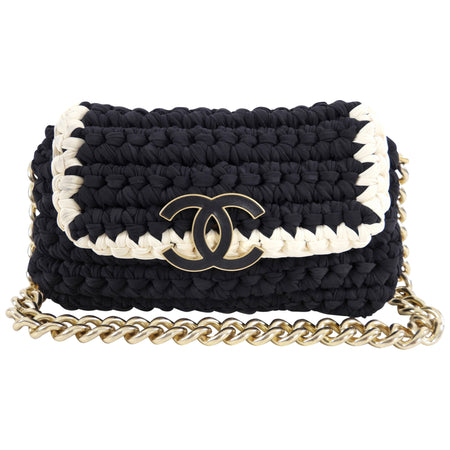 Chanel Fancy Crochet Small Black and Ivory Flap Bag