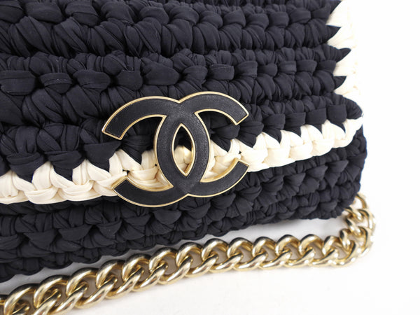 Chanel Fancy Crochet Small Black and Ivory Flap Bag – I MISS YOU