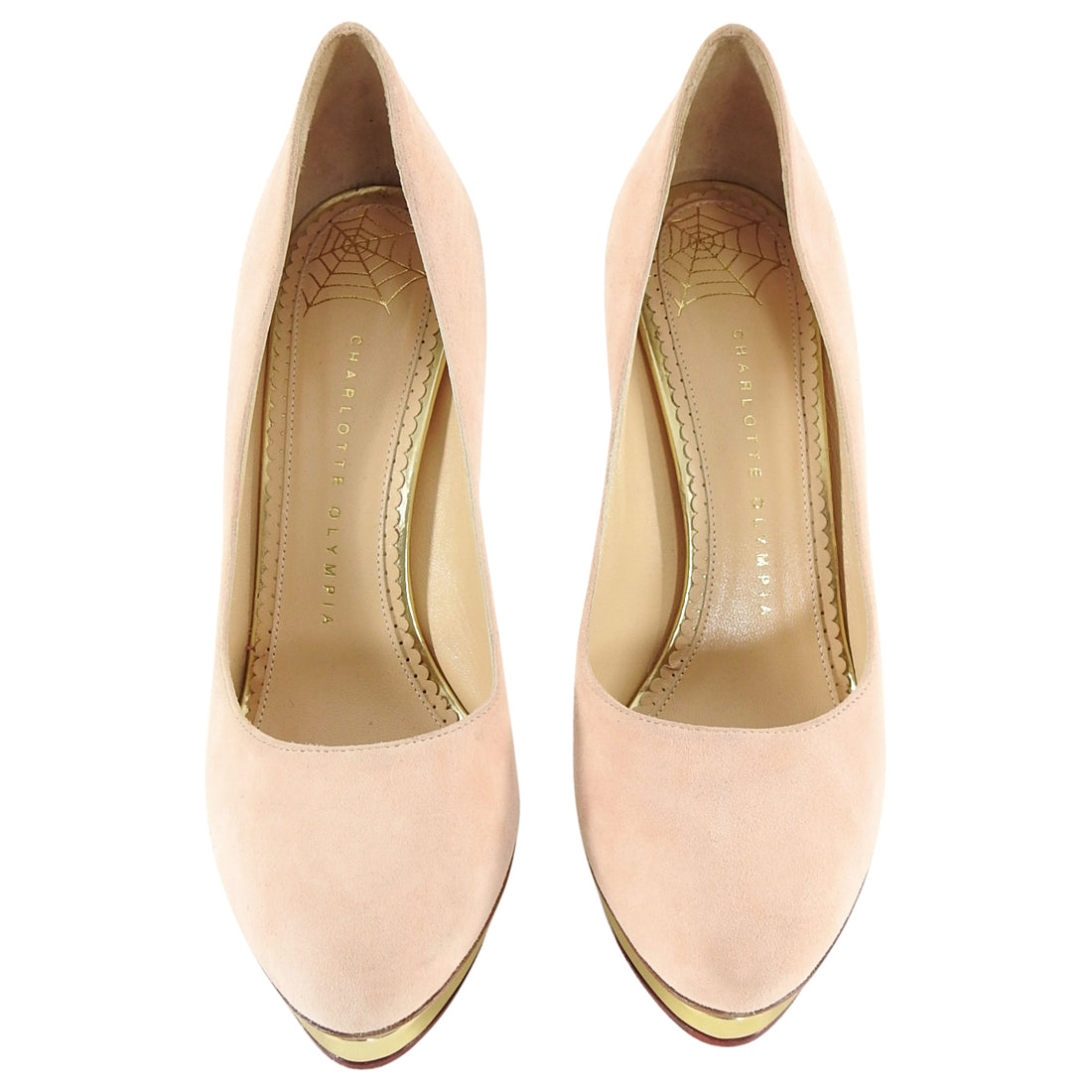 Charlotte Olympia Nude Suede Gold Platform Pumps - 8.5