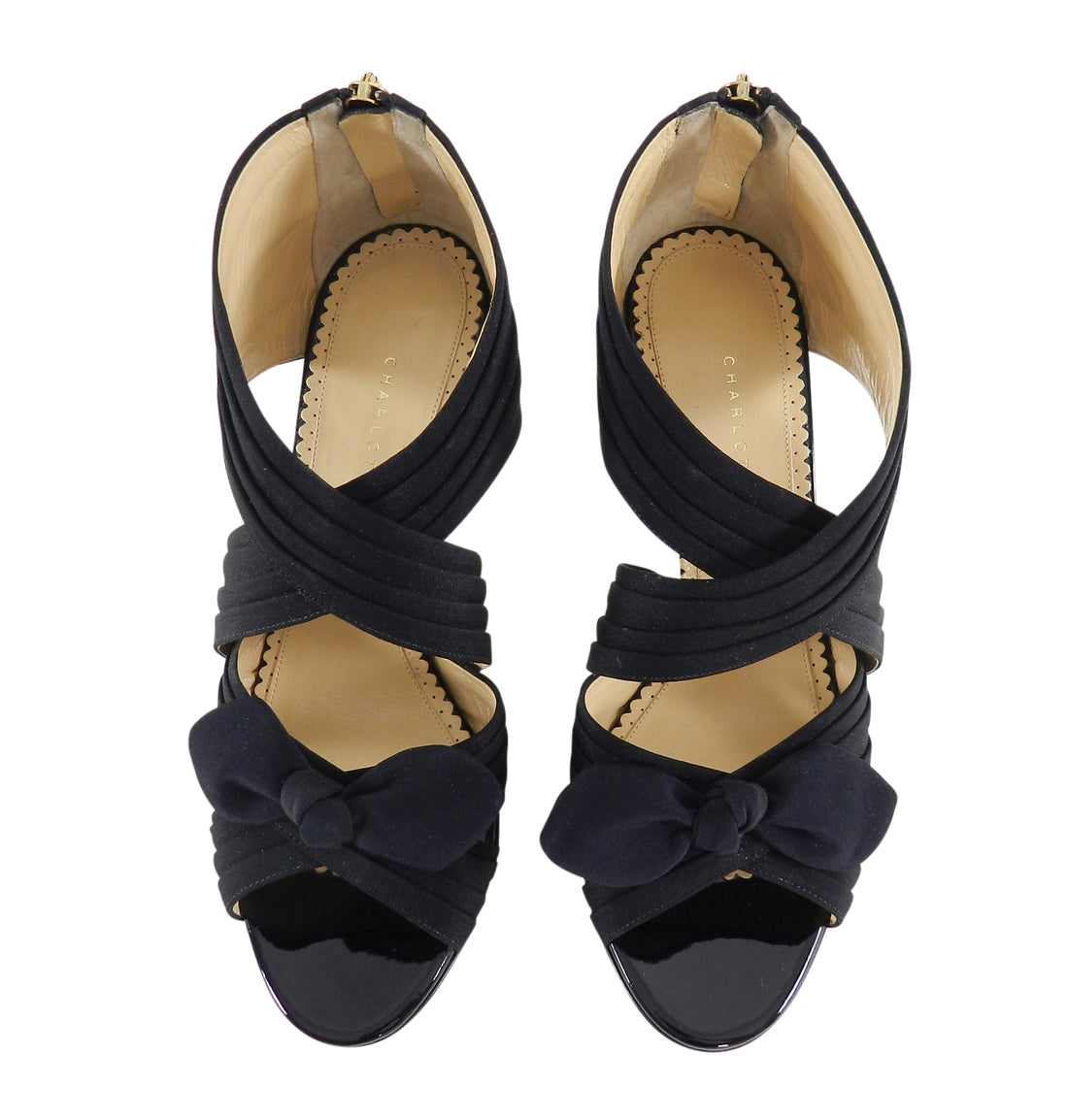 Charlotte Olympia Patricia Black Patent and Fabric Heels - 37.5