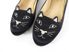 Charlotte Olympia Black Satin Cat Flats - 40