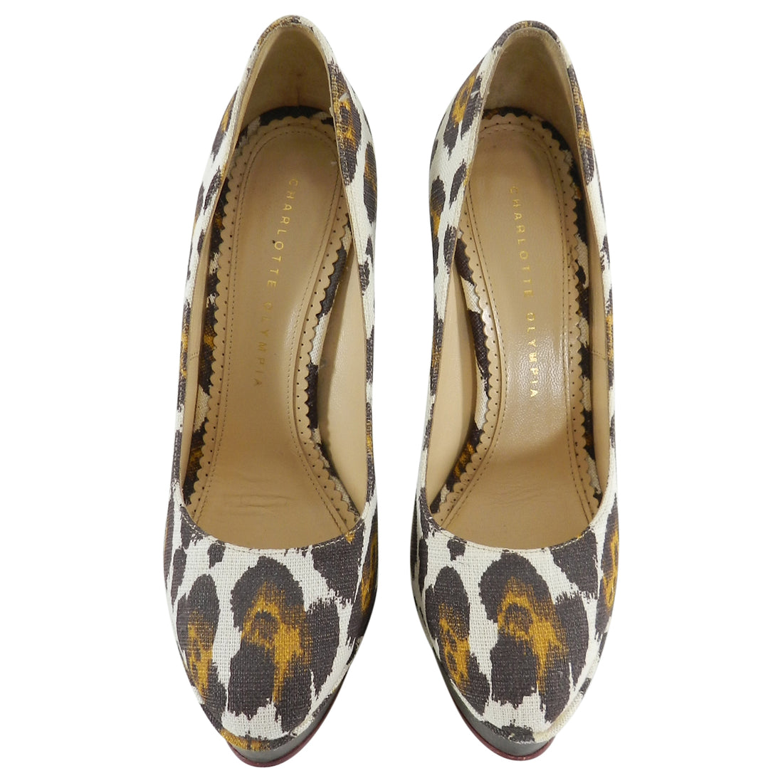 Charlotte Olympia Leopard Canvas and Wood Dolly Platform Heels - 37