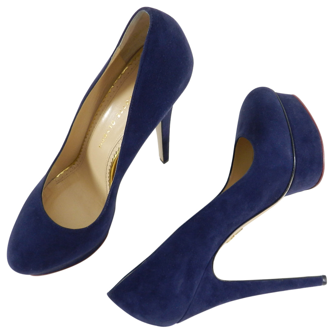 Charlotte Olympia Navy Suede Dolly Platform Pumps - 40