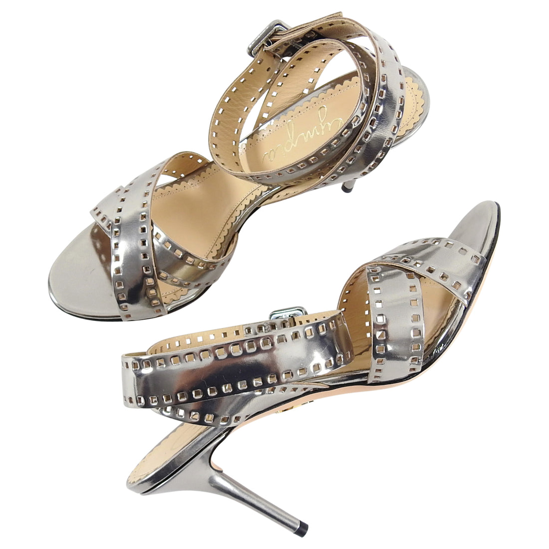 Charlotte Olympia Pewter Perforated Sandals - 38 