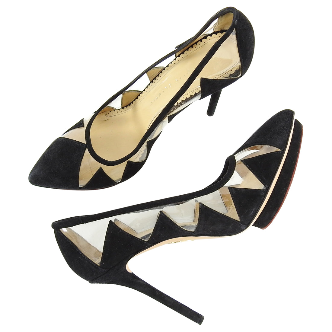 Charlotte Olympia Ana Maria Black Suede and Vinyl Pumps - 38.5