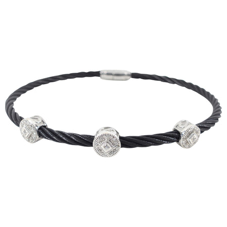 Charriol Black Cable Diamond Three Station Bracelet
