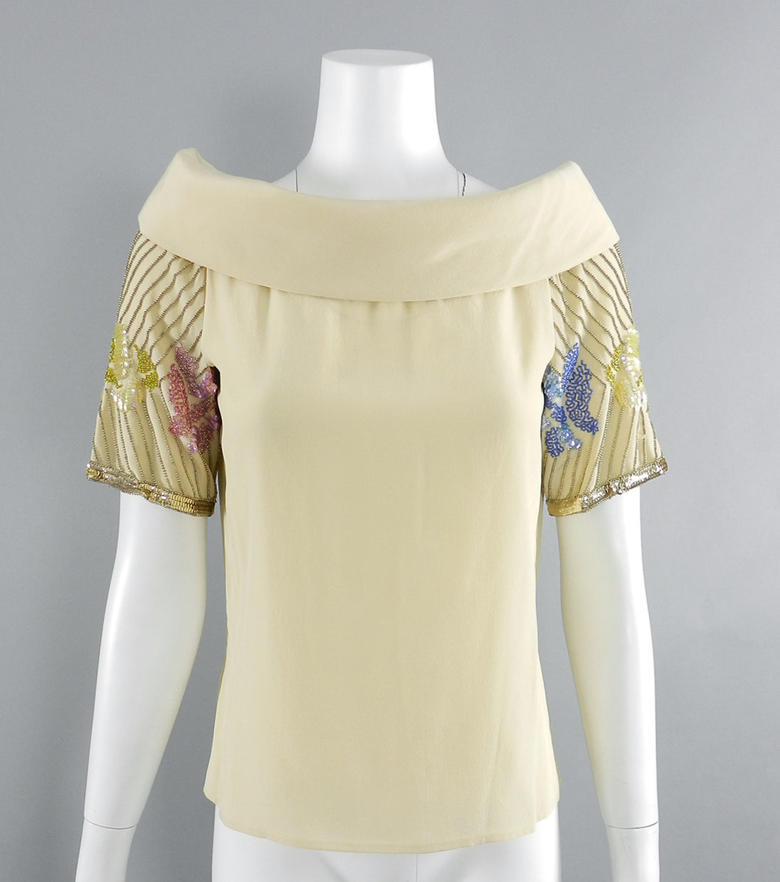 Chloe Vintage 1970's Beige Sequin Beaded Silk Top