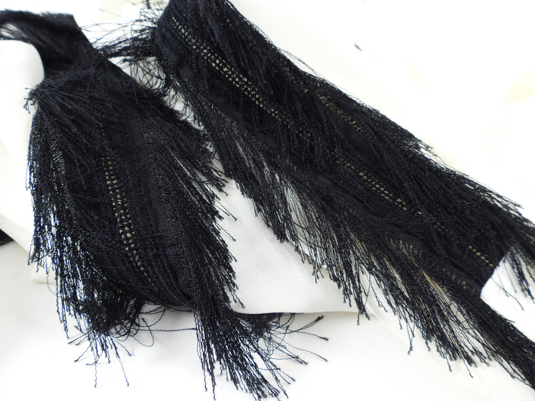 Chloe Ivory Long Sleeve Blouse with Black Fringe Detail - FR38 / USA 6