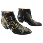 Chloe Susanna Black and Gold Studded Buckle Ankle Boots - EU40