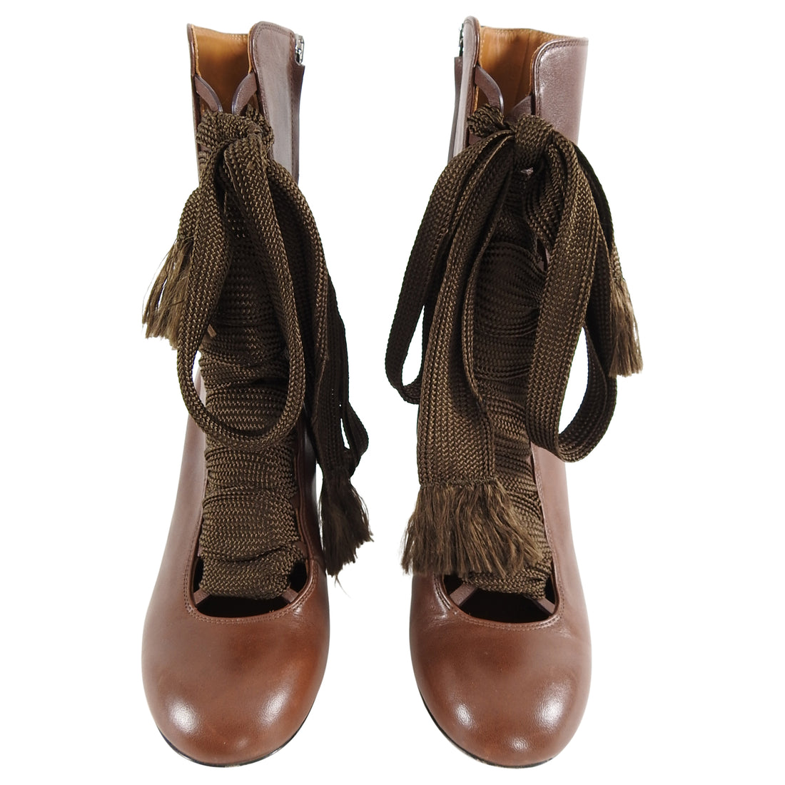 Chloe Fall 2015 Runway Harper Brown Leather Lace-up Ankle Boots - 37