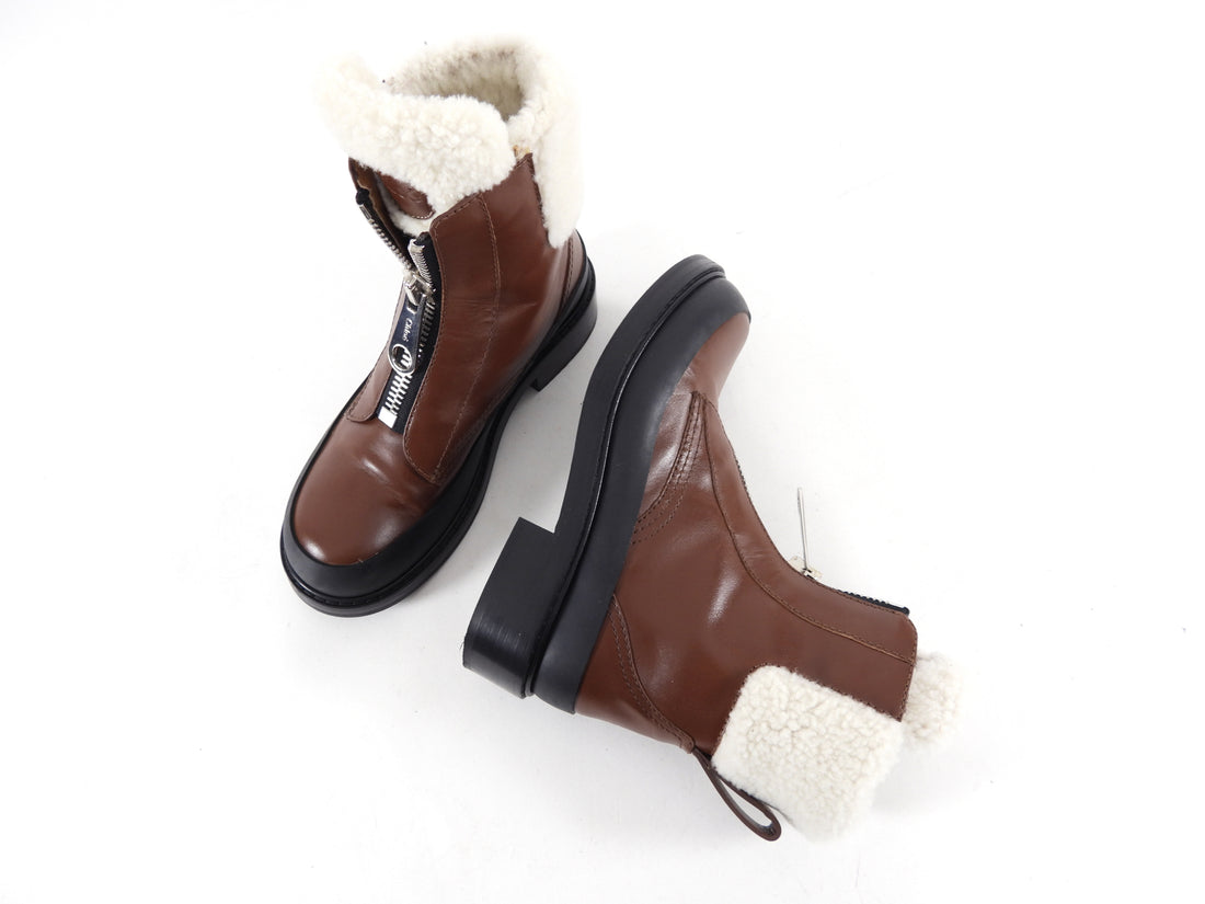 Chloe Roy Brown Leather Shearling Zip Ankle Boot - 37 / 6.5