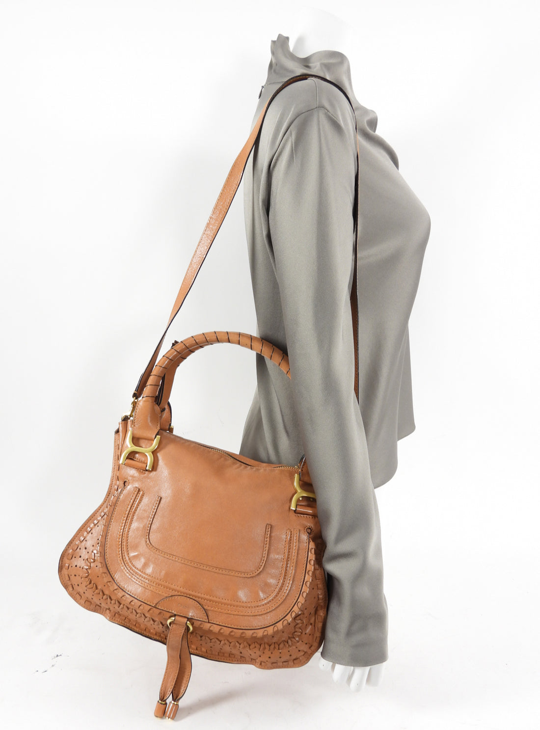 Chloe Tan Leather Large Marcie Two-Way Shoulder Bag