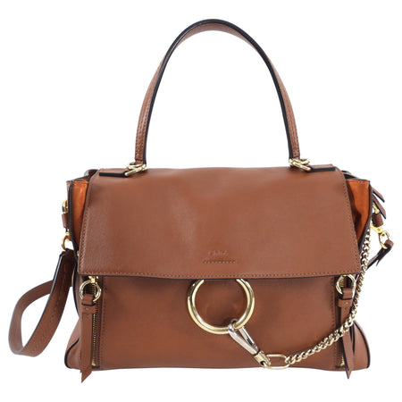 Chloe Faye Day Medium Double Carry Bag in Tan Leather