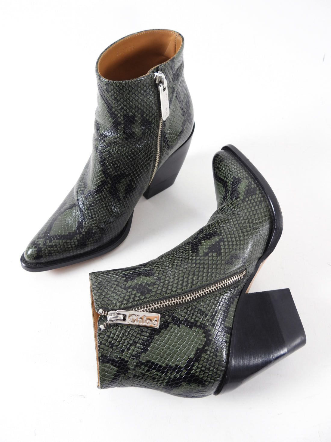 Chloe Green Printed Leather Ankle Boot - USA 9