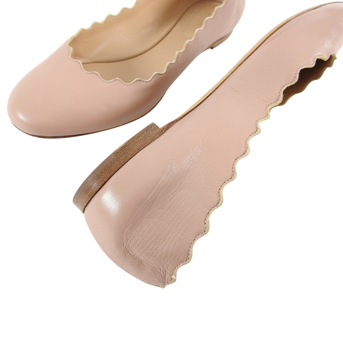 Chloe Lauren Scalloped Leather Nude Ballet Flat Shoes - 36.5 / 6.5