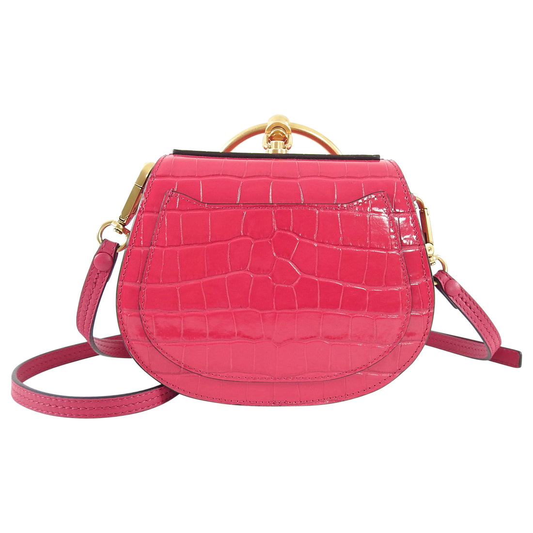Chloe Small Cherry Pink Fuchsia Croc Embossed Nile Bracelet Bag