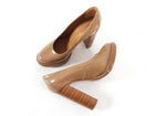 Chloe Brown Gloss Leather Wood Heel Pumps - 36 / USA 5.5