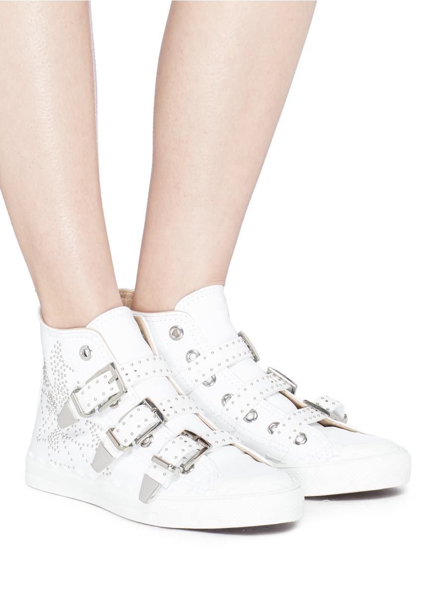 Chloe Kyle White Studded Buckle High Top Runners 37