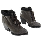Chloe Rylee Shearling Pointy Lace-up Ankle Boots - 6  