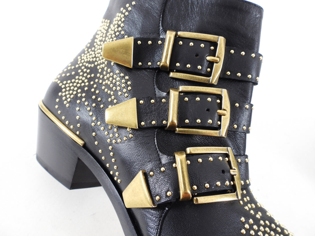 Chloe Black Stud Suzanna Ankle Boots with Buckle - 38 / 8