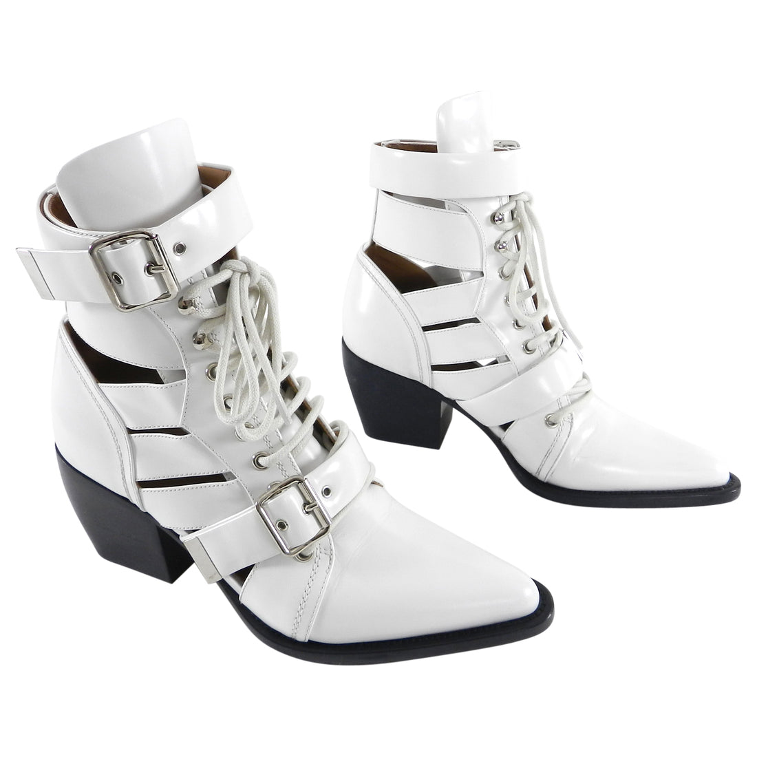 Chloe White Rylee Medium Lace Up Cut Out Ankle boots - 39.5